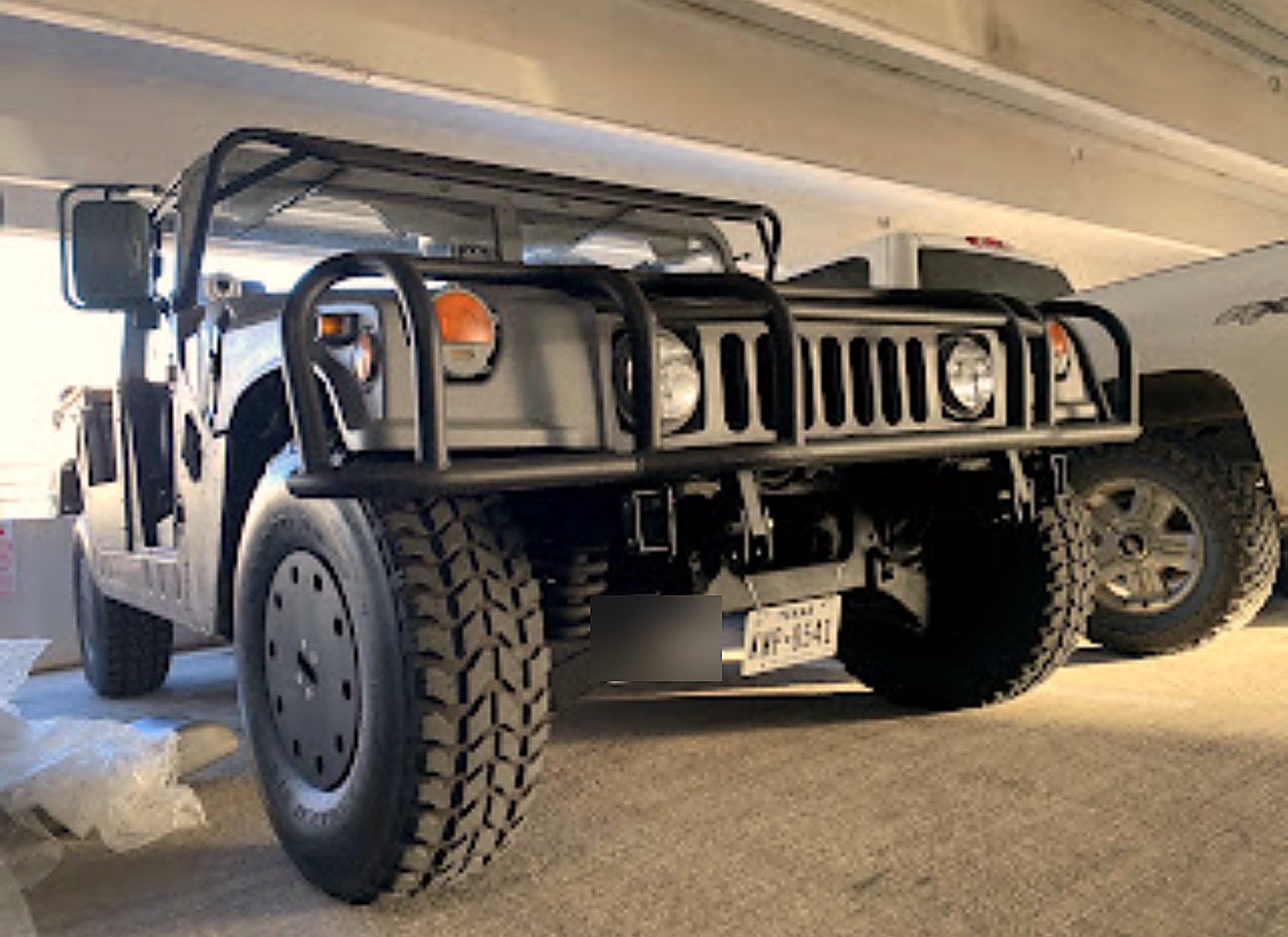 Wrap-around brush guard detail on a grey LuxeHaus build